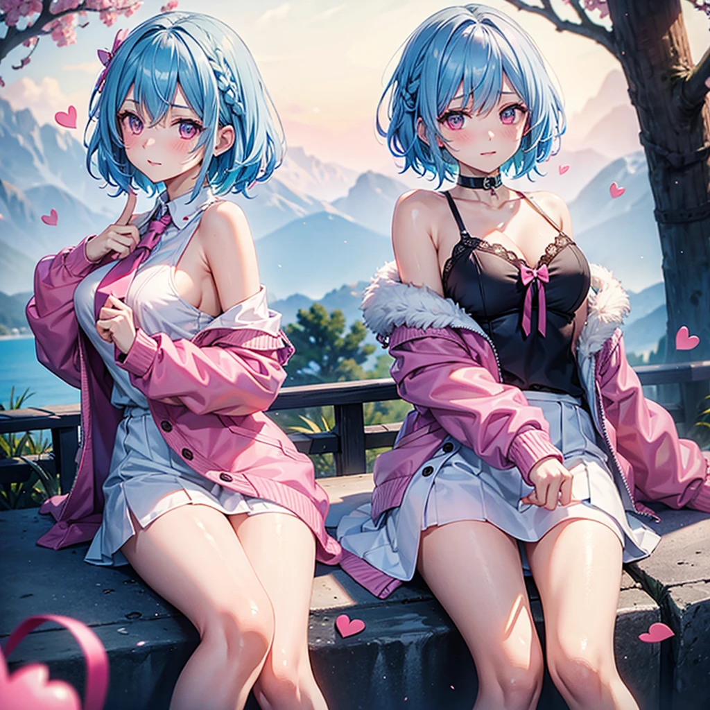 (Sky blue hair),(Braided short hair), (Pink Eyes),Fair skin) ,(whole body),(One Girl),(Embarrassed),(Handing over a heart-shaped chocolate),(valentine's day),(masterpiece, Highest quality, Very detailed, Best Shadow), (Detailed Background), (Beautifully detailed face), High Contrast, (Best lighting, Very delicate and beautiful), ((Cinematic Light)), Hyper Detail,8k, Dramatic Light, Intricate details,night,High quality