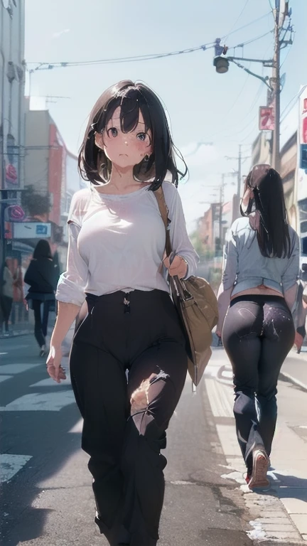 (You must follow these instructions:2),masterpiece, Highest quality, Very detailed,(The inside of the pants he is wearing is being invaded by semen:1.6),(The girl walking in front of me is wearing soft pants, and through them the unevenness of the sports panties she is wearing is vaguely visible, and this is depicted delicately and carefully.:2.1),(Full body of a petite, dark-haired girl seen from behind:1.7),(on the face of her trousers that is appearing smooth convexoconcave over the panty:2.2),(A short Japanese woman is walking alone with her back turned:1.8),(A petite woman with dark hair is seen walking down the street, wearing a casual outfit and showing her whole body.:2.3),(The woman had been ejaculated deep into her vagina, which was hidden by her trousers.:1.8),(The crack of her butt doesn&#39;t go in that deeply.:2.5),(A large amount of semen is smeared on the bare skin of the woman in front of me.:1.8),(This short woman has her pants tightly fitted over her cute butt, but underneath the fabric you can clearly see the gap between her panties and her butt.:2.1),(This woman&#39;s dirty panties are wedged between her tightly fitted trousers and her soft ass, the outline of which is clearly visible through the thin fabric of her trousers.:2.1),(The  woman walking ahead of me had her stinky panties and the line between her butt and her pants was clearly visible through the fabric.:2.1),(in her clothing ejaculated over and over:3.7),(her hidden vagina is certainly fertilized:2.4),(Fishy-smelling milky liquid:2),(She has the innocence of a young girl.:1.8),(Back view of a woman walking down the street in Tokyo:2.6),(A woman walking, seen from behind at a distance.:2.3),(A slightly plump face:1.5),(A little small in height:1.6),(Slightly thick legs:1.4),(Slightly short legs:1.6),(She looks like a Japanese idol:1.5),(normal body structure:1.9),(In fact, this girl&#39;s crotch is soaking wet with love juice.:2.3),(elected mens chasing her:2.5),(A little bit of defecation is coming out of the anus hidden in the pants.:2.2),(Portrait of a short, young woman:3.2),(This woman wears slimy, smelly panties inside her pants:3.5)