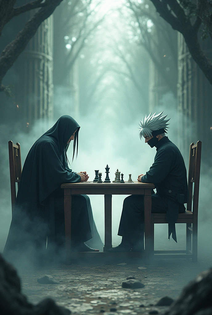 Satoru Gojo and Kakashi playing Chess
