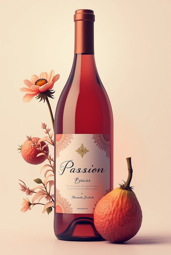 Wine label that says Passion Bisslick by Miranda Bisslick as the title, that looks delicate, sexy and fine with the Maracuya fruit and that has a look of passion