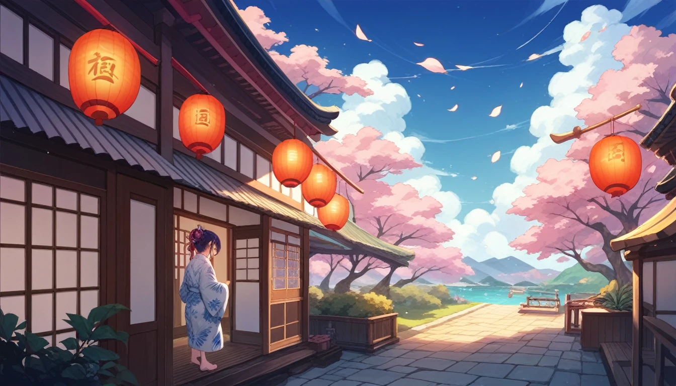 Japanese Festivals、Bon dance、yukata、night、Beautiful scenery with emphasis on light