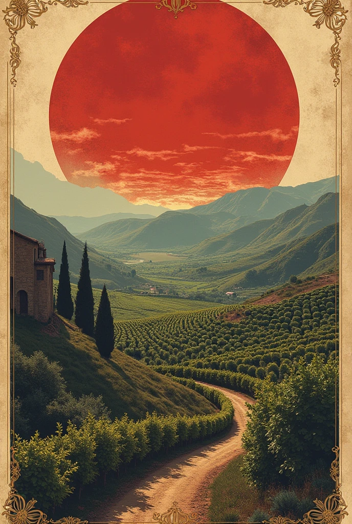 I want a label for a wine called " The Poison By Loro Piana" that has a valley of bones