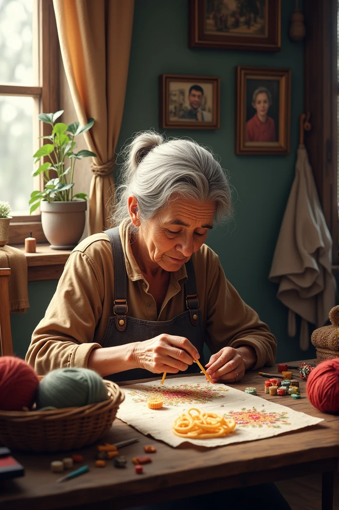 Old woman doing crafts