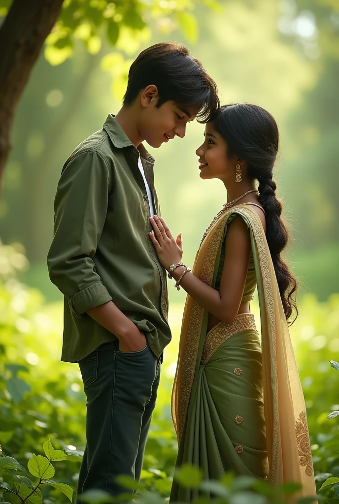 cute original photo Indian a 16 year old boy wearing stylish clothes and a 12 year old girl wearing stylish salwar suit in a green beautiful place different style romancing 264 full hd
