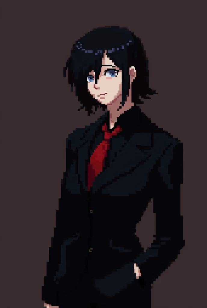 pixel,pixel art,Short black hair,２０Early 20s,woman,Black Suit,resident evil