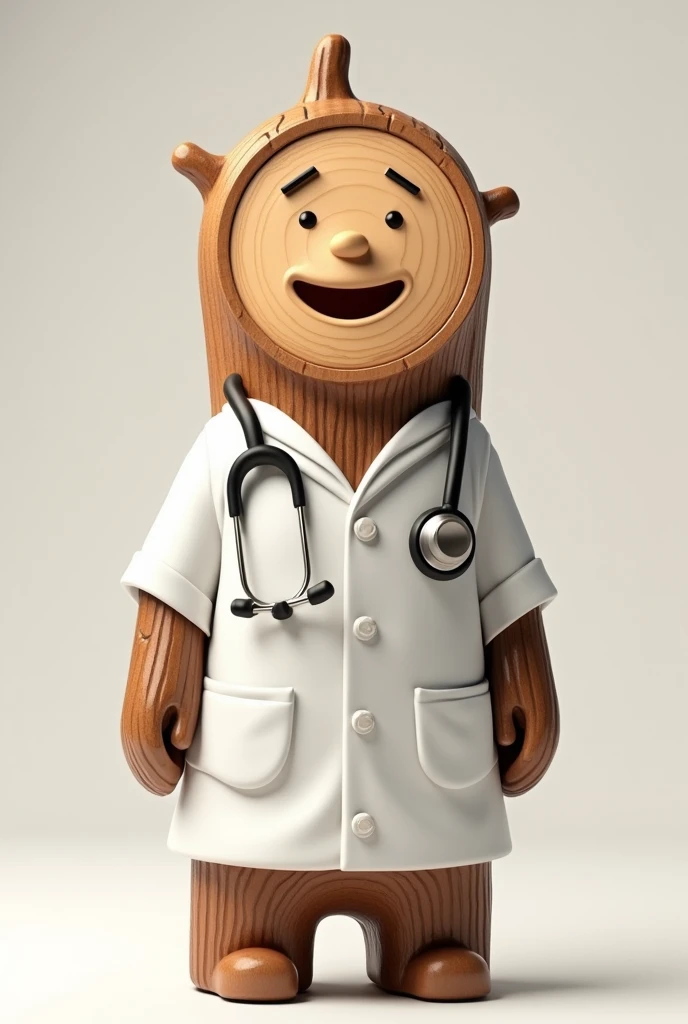 The 3d image of a medical mascot is a log wearing a medical gown and a stethoscope.