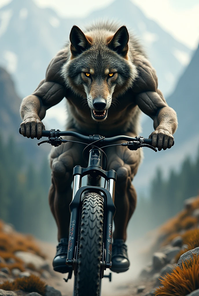Wolf head on mt bike