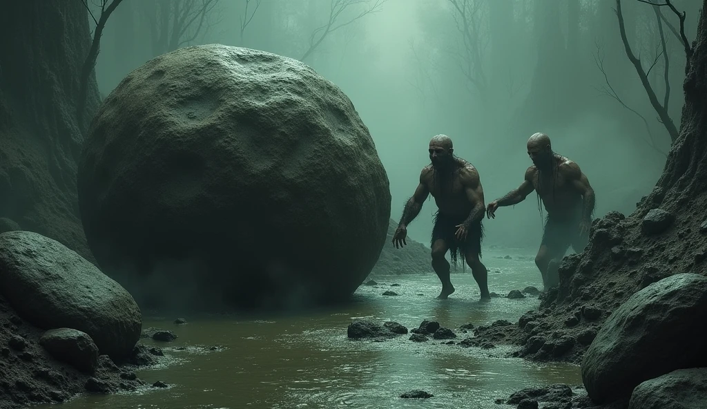 The scene takes place in a dark, murky swamp called the Styx, which is part of the fifth circle of Hell. This circle is filled with a foul-smelling, stagnant river of mud. The atmosphere is oppressive and grim, with a sense of suffocating despair.
The Punishment: The souls who are punished in this circle are condemned to eternally push enormous rocks. This punishment is symbolic of their own destructive rage and anger. The damned are doomed to ceaselessly push these heavy boulders, which seem almost to have a life of their own, with great difficulty and no respite. They struggle with the immense weight and the unyielding nature of the rocks, reflecting their own inability to find peace or resolution in their anger during their lives.