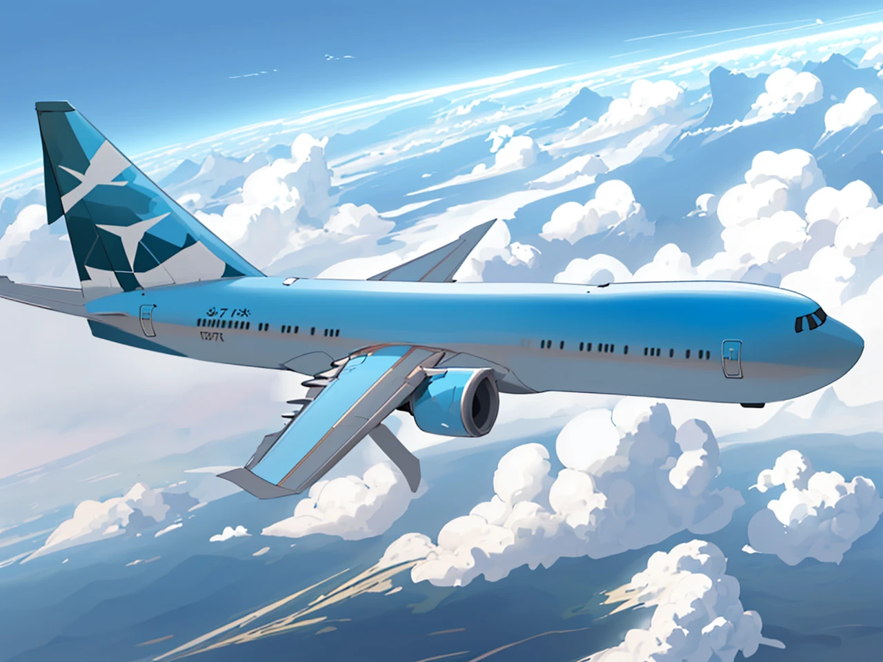 "Create an image of a Boeing 767 aircraft flying at high altitude, with a clear sky and distant clouds in the background."
