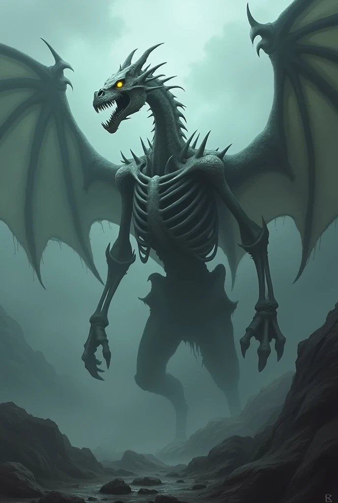 Undead dragon, high detailed, high resolución, no humans, no monsters, dark mist.
