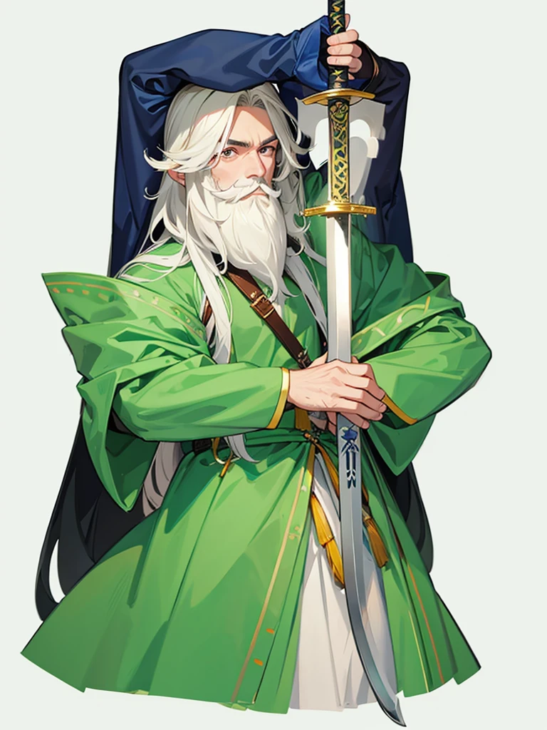 male、man、High resolution, Simple Background, Highest quality, High detail, long hair、beard、Sword
