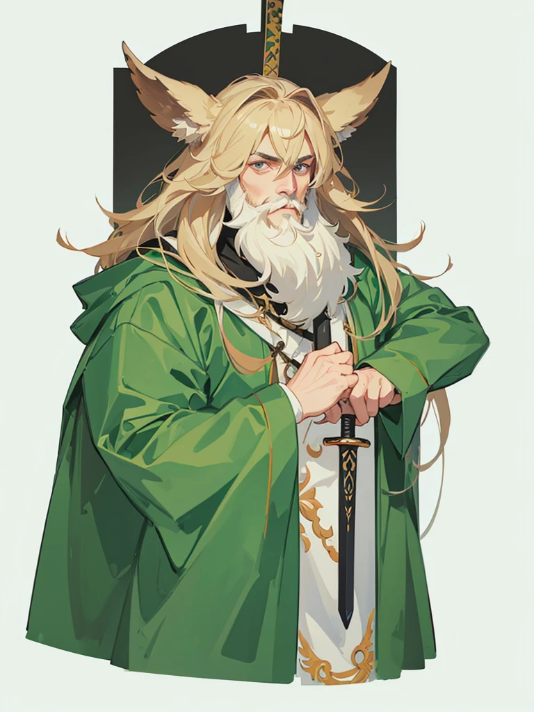 male、man、High resolution, Simple Background, Highest quality, High detail, long hair、beard、Sword