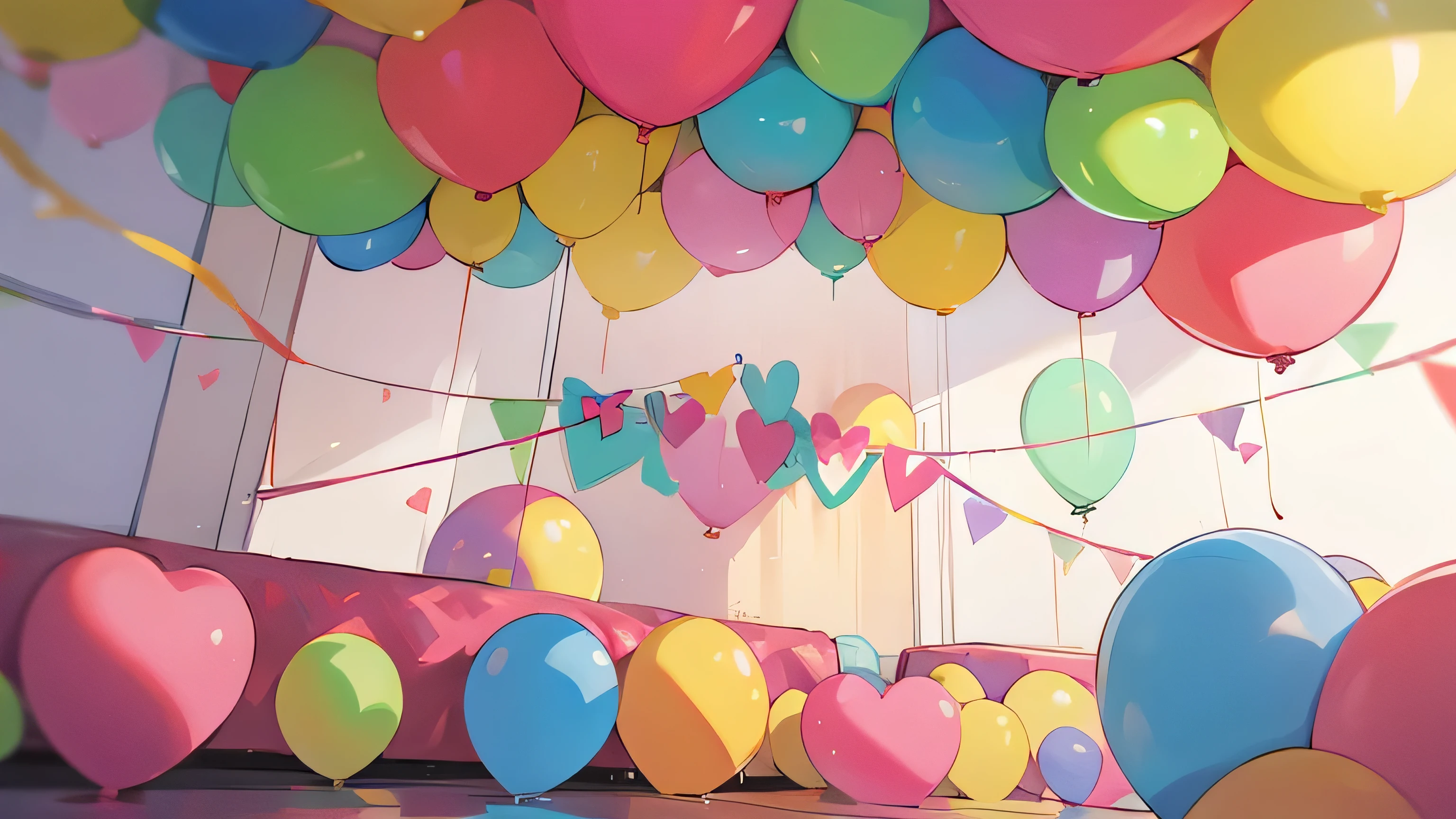party room with love baloons, and tape