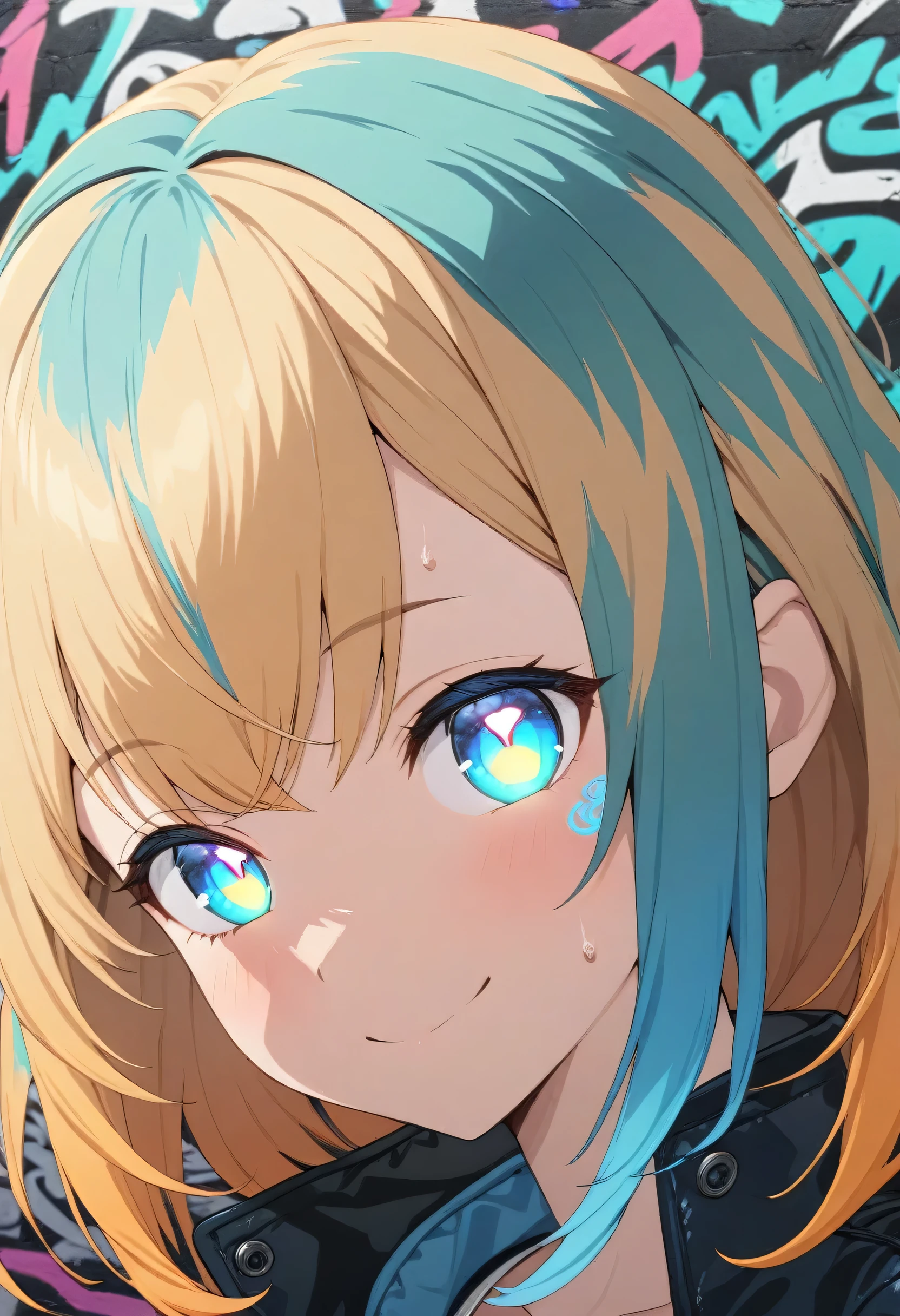 One Girl、Orange Hair、blue eyes、White Line Gradient Hair、Bangs are straight,Detailed Background, masterpiece,Small breasts、 Highest quality, smile, ornament,Portraiture, Blue Neon, graffiti, Glowing Eyes, Highest quality, One Girl,(((美しいOrange Hair色)))、(Emerald blue eyes:1.5), , Yellow hair growing on the eye, (Large Breasts:1.2), break looking at viewer, break indoors, break (masterpiece:1.2), Highest quality,High resolution, (shape:0.8), (Beautiful and beautiful eyes:1.6), Highly detailed face, Perfect lighting, Detailed CG, (Perfect hands, Perfect Anatomy)、Wistful face、Haa、Embarrassing expression(1:2)、Rough I breatheing、(((Legs wide open)))、(((White Background)))、White Background、Red face、blush、Embarrassing、Vtuber model,whole body、Sweat、I breathe、Life-size model、panic、Platform boots、panic、((whole body))、Perfect hands、Perfect hands、Platform boots、Patent leather tight jacket、Patent leather tight skirt