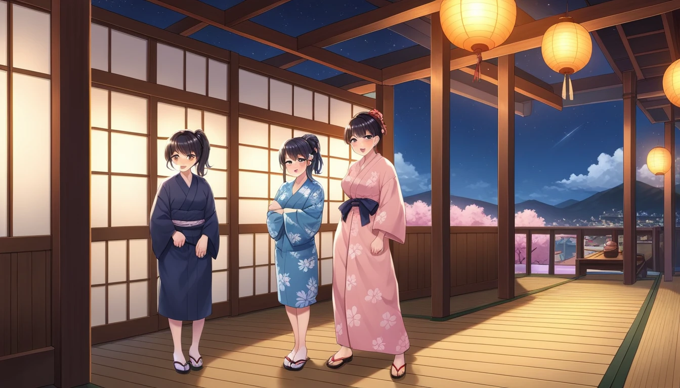 Japanese Festivals、yukata、night、Emphasise the warm colours of the light、