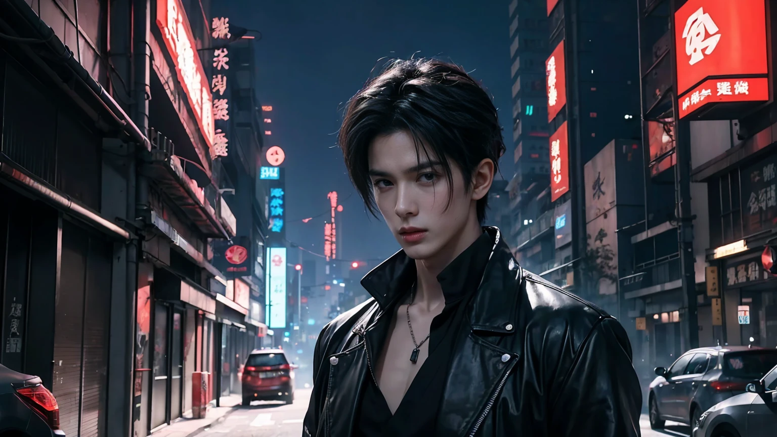 One with a gun in hand、Man in black shirt, inspiration from Yanjun Cheng, author：Yang Jie., Guvitz-style artwork, Anime Cyberpunk moderno, cai xukun, Anime Cyberpunk, ArtStation Pixiv Trends, v The devil can cry like a spirit, Cyberpunk Anime Digital Art, Highly detailed beautiful fan art, Anime rudo 8K