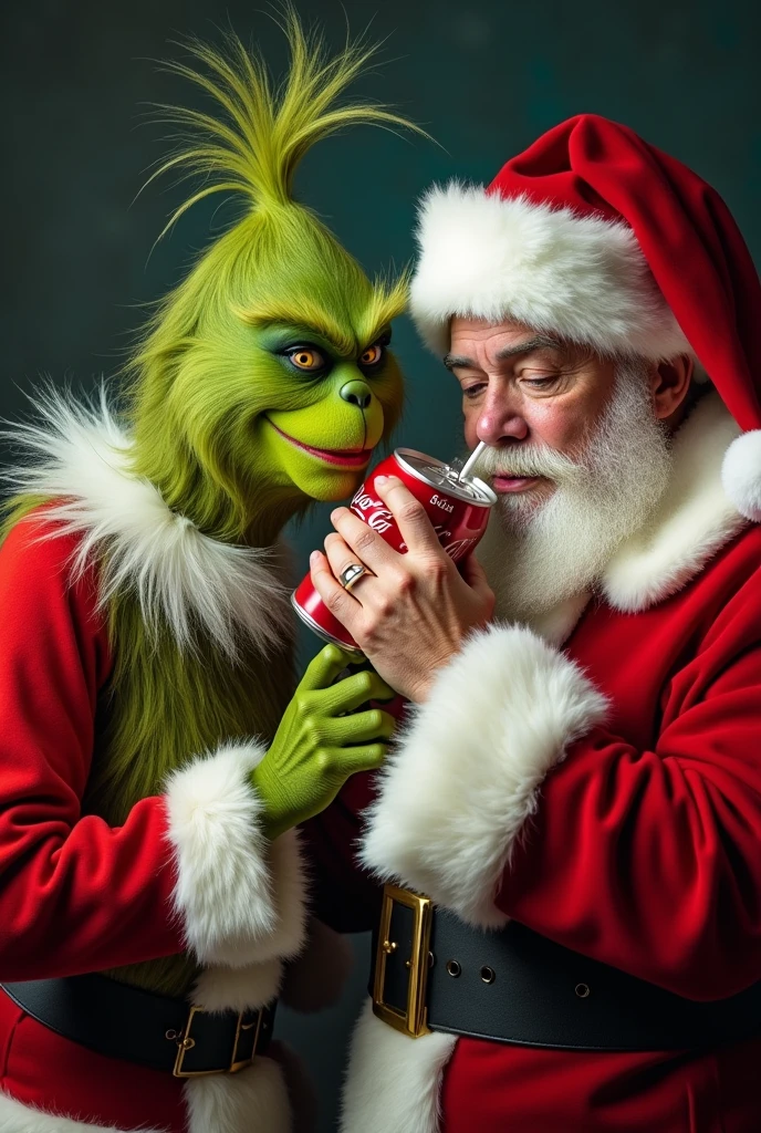 The Grinch and Santa Claus drinking Coca Cola