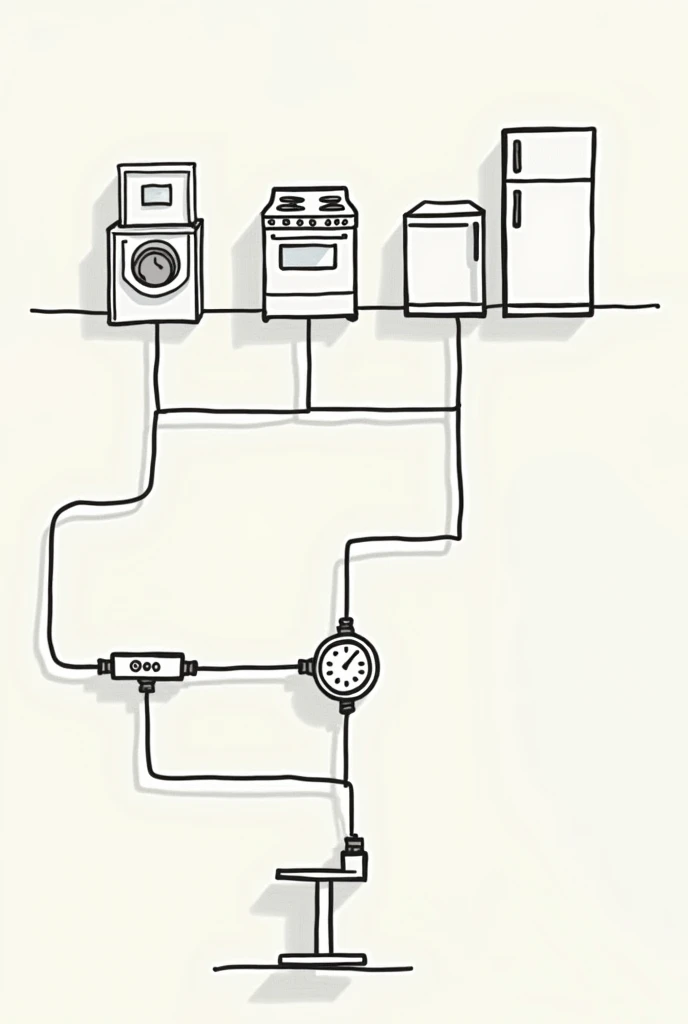 drawing of an electric circuit in series of all the appliances that are in a house but that is seen as little as possible