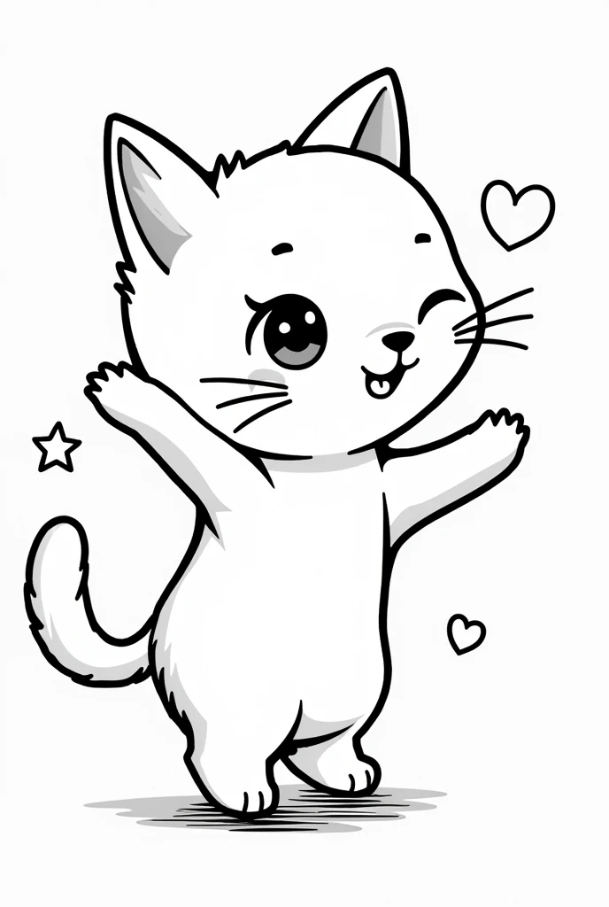 Adult coloring books、Line art、Monochrome、Cute cat、dance
