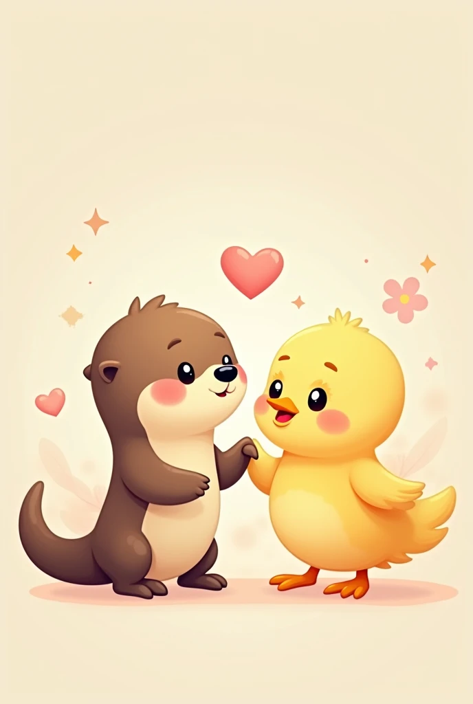 Otter holding a chick by the hand, do it in emoji form