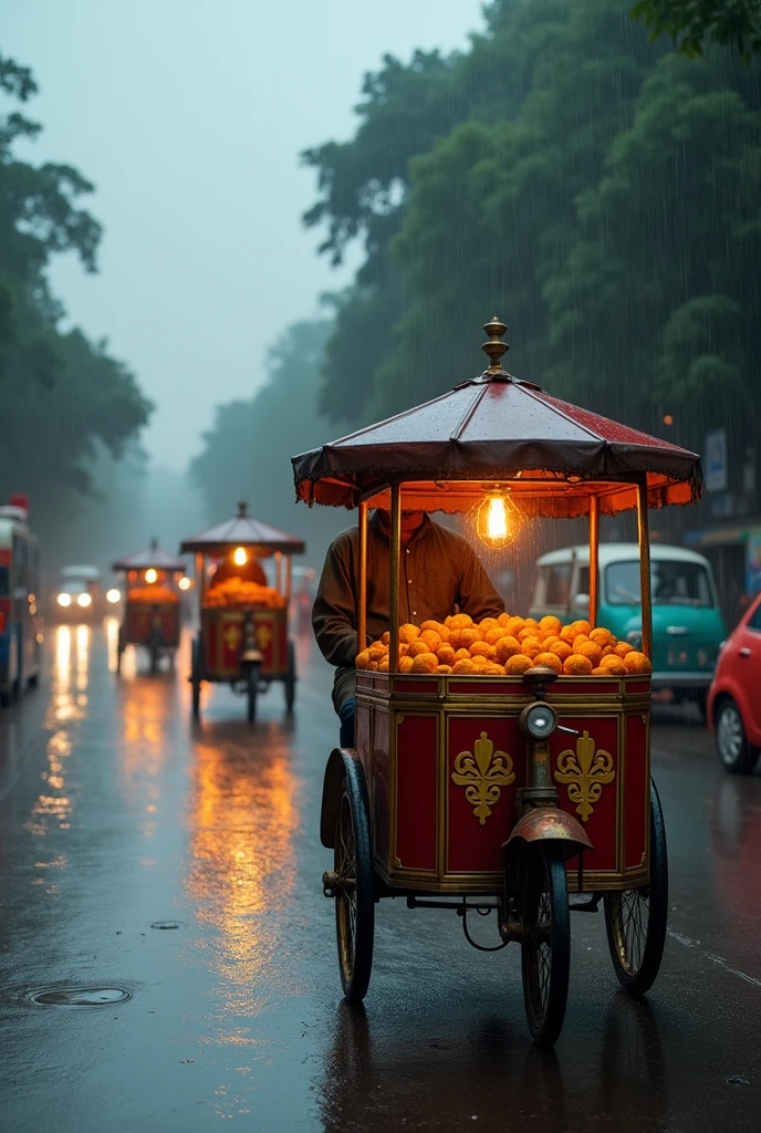 GOL GAPPA CARTS ON MUMBAI STREET ROADS FULL CLOUDY AND RAINING.