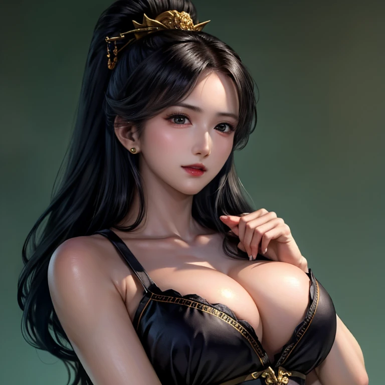 ((Highest quality)), ((masterpiece)), ,Simple color background,(Very intricate details), 1 person,Woman close up,20-year-old,Long Hair,ancient chinese open-chested dress,Cleavage, Big ample breasts,(((Big Breasts))),Fantasy,anime