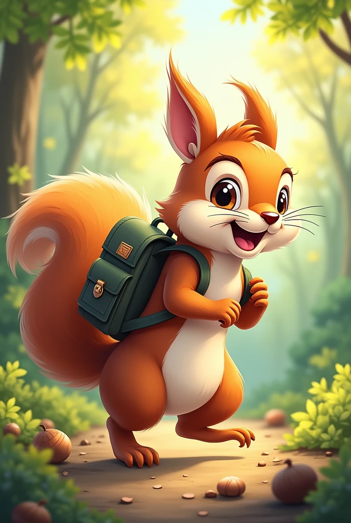 Squirrel with school bag 