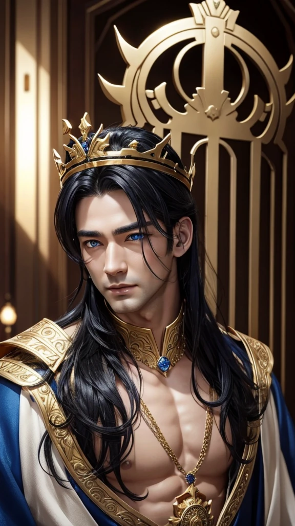 Male God、gold、crown、gorgeous、Blue Eyes、Black Hair