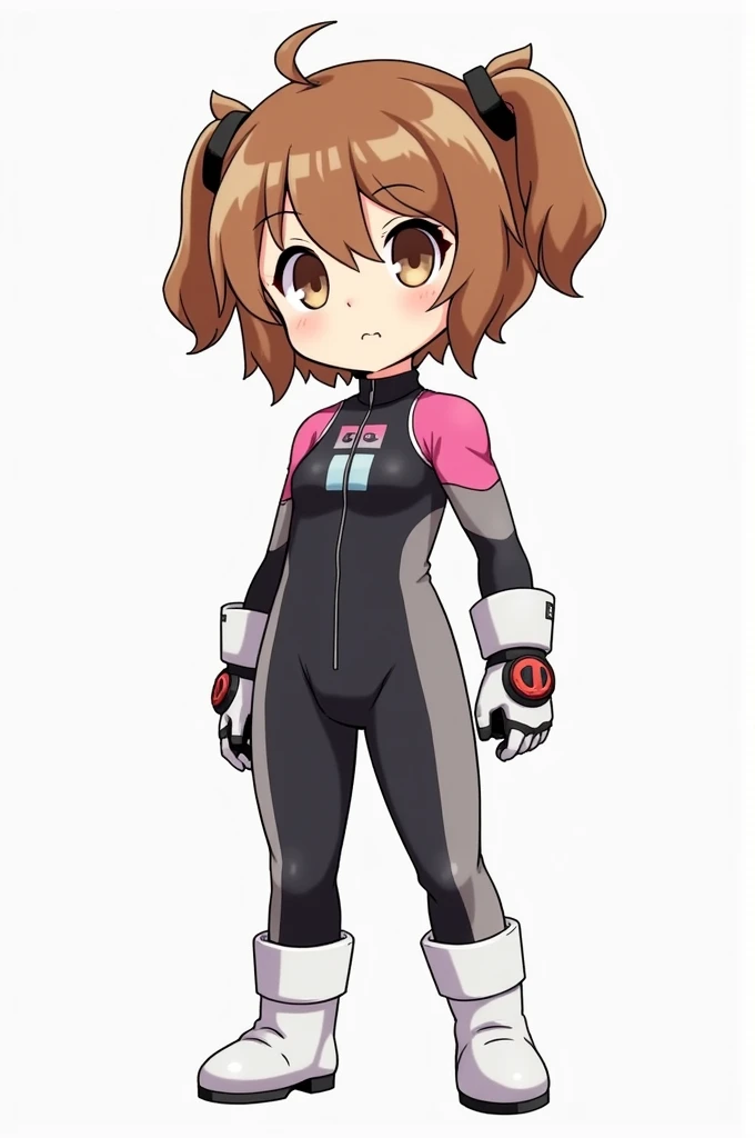height: low, about 1,50 meters. This feature is one of its most distinctive and adorable traits..
Physicist: Slim and athletic, product of her training as a heroine.
hair: Short chestnut, slightly wavy, usually combed with two pigtails on the sides of the head.
eyes: Large and round, dark brown in color, that reflect their kindness and determination.
fur: clara, typical of its Japanese origin.
outfit: In her heroine costume, Uraraka wears a black and grey uniform with pink details., white boots and a device on his wrists that allows him to activate his Quirk. In your daily life, Your clothing would be more casual, according to your age and style.