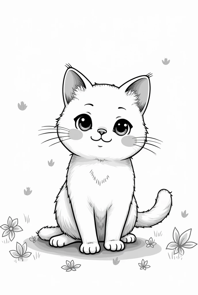 Adult coloring books、Relaxing coloring book、Line art、Monochrome、Cute cat、walk