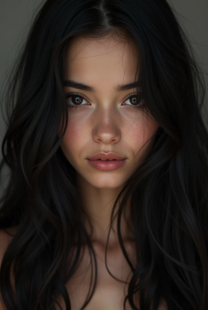 girl long hair, dark brown eyes, black hair, light skin