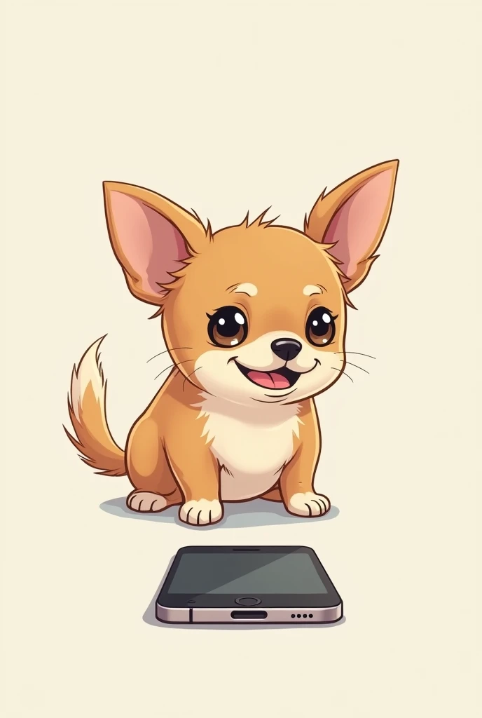 I drew an illustration of a Chihuahua guarding a smartphone password with its hands spread out in front of the smartphone, and the owner took the smartphone and