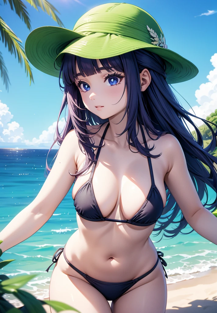 Fern,1girl, micro bikini, ocean, beach, sunshine, (masterpiece:1.0),(best_quality:1.0), ultra high res,4K,ultra-detailed, photography, 8K, HDR, highres