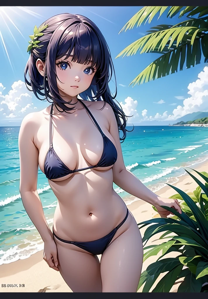 Fern,1girl, micro bikini, ocean, beach, sunshine, (masterpiece:1.0),(best_quality:1.0), ultra high res,4K,ultra-detailed, photography, 8K, HDR, highres