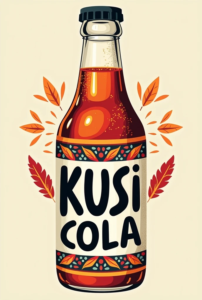 Logo with the word kusi cola with an Andean bottle