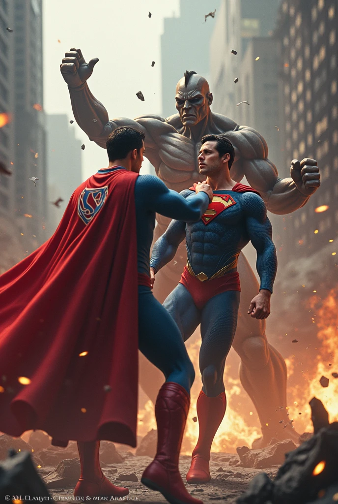 Superman fighting Homelander and Omni Man