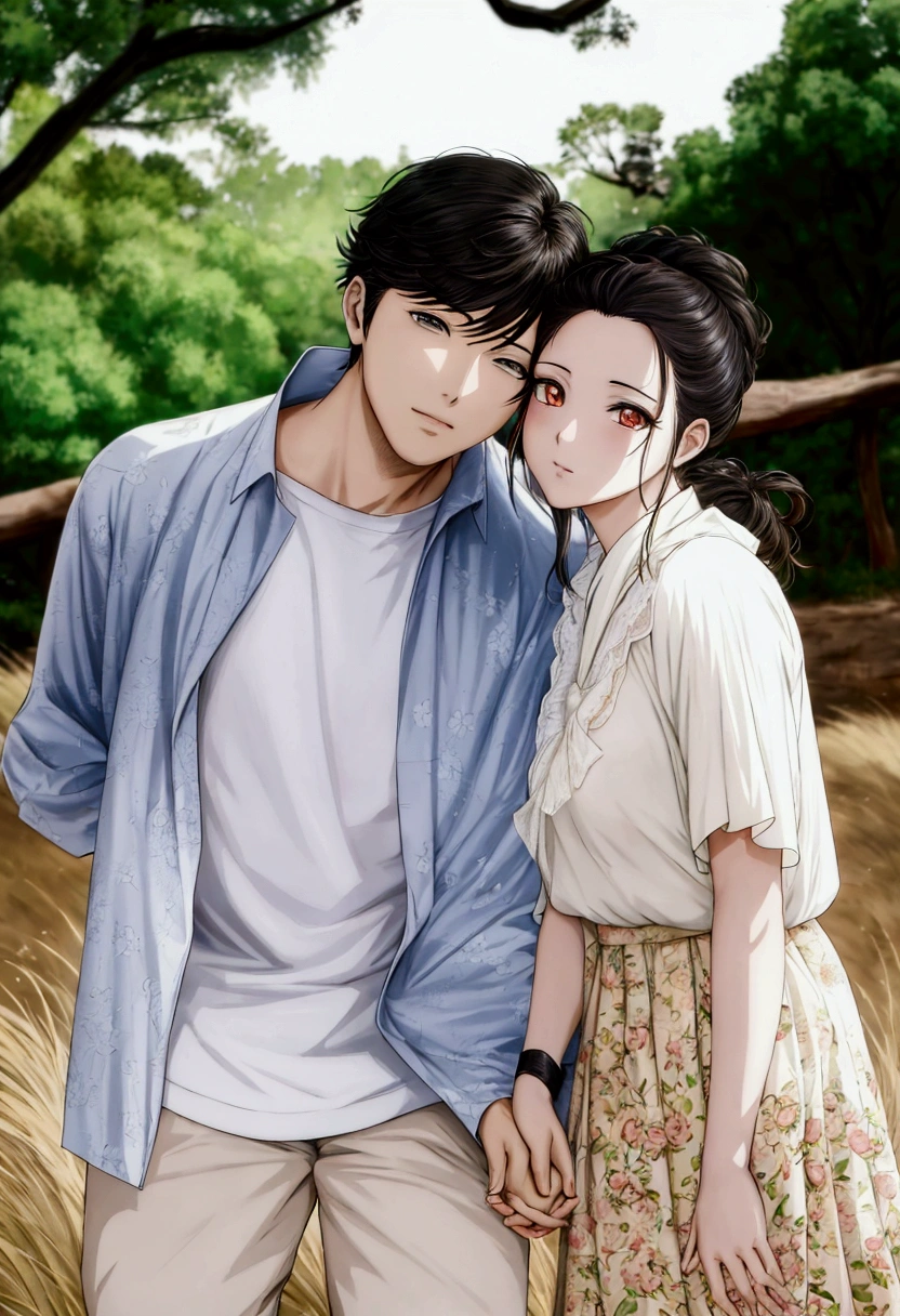 manga style, anime couple in a field of grass holding hands, manhwa, lovely couple, artwork in the style of guweiz, high quality fanart, in the art style of bowater, official fanart, couple pose, [ 4 k digital art ]!!, made with anime painter studio, realistic anime artstyle, photorealistic!!!!!!! art style, realistic artstyle