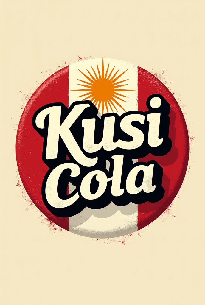 Logo with the word kusi cola with the background of the Peruvian flag