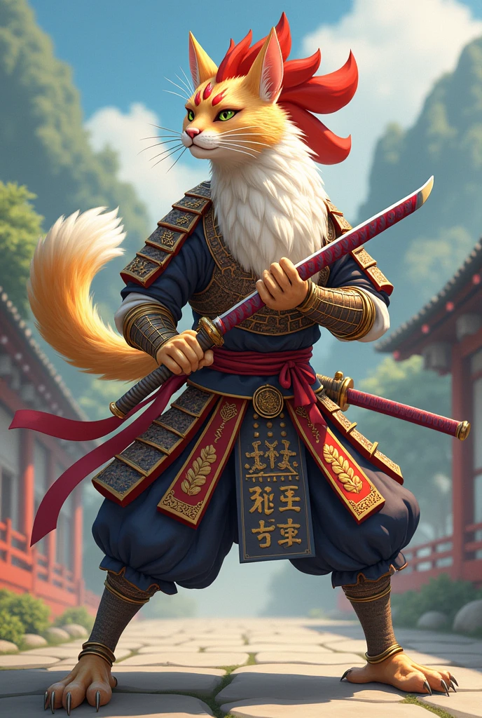 (Anime: 1.2), Hybrid of a cat and a chiken with style samurai
