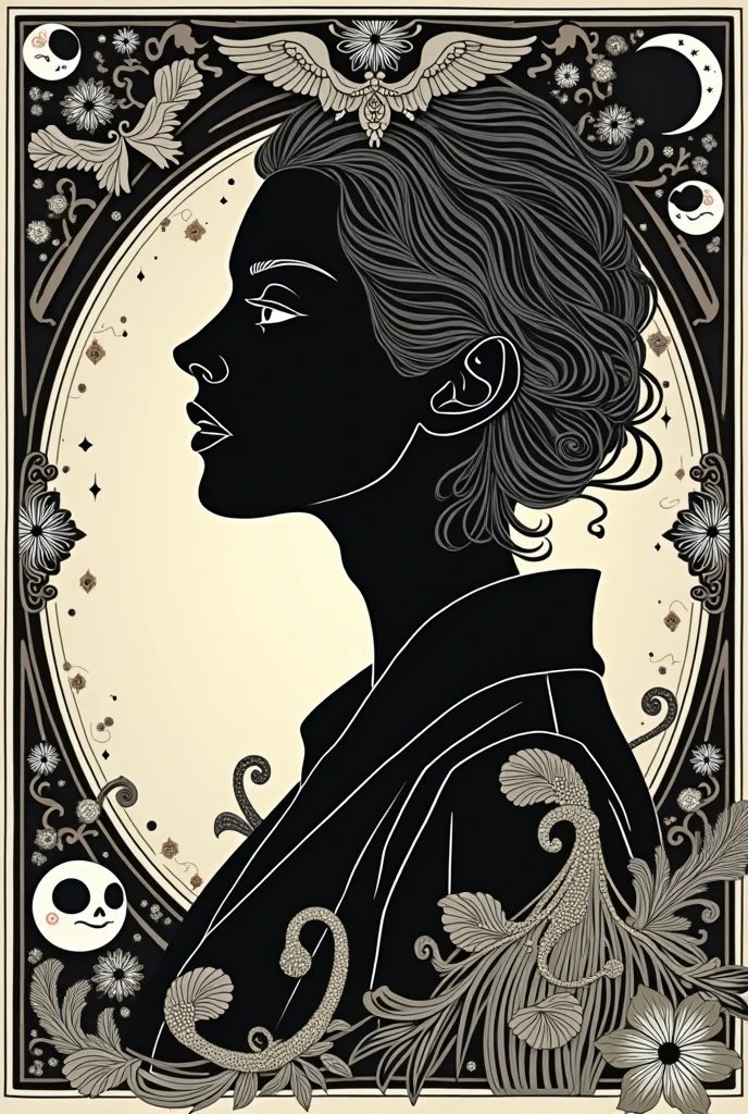 Art Nouveau、Foreign Men、profile、Black and White、Decorations of monsters and ghosts、Poster