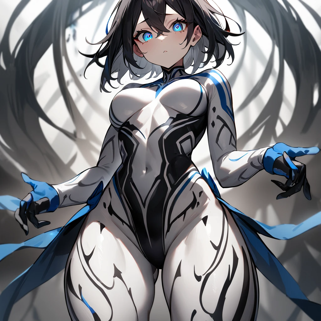 1girl,Whitebodypaint,blackhair,redeyes,fullbody,cowboyshot,masterpiece, best quality, very aesthetic, absurdres