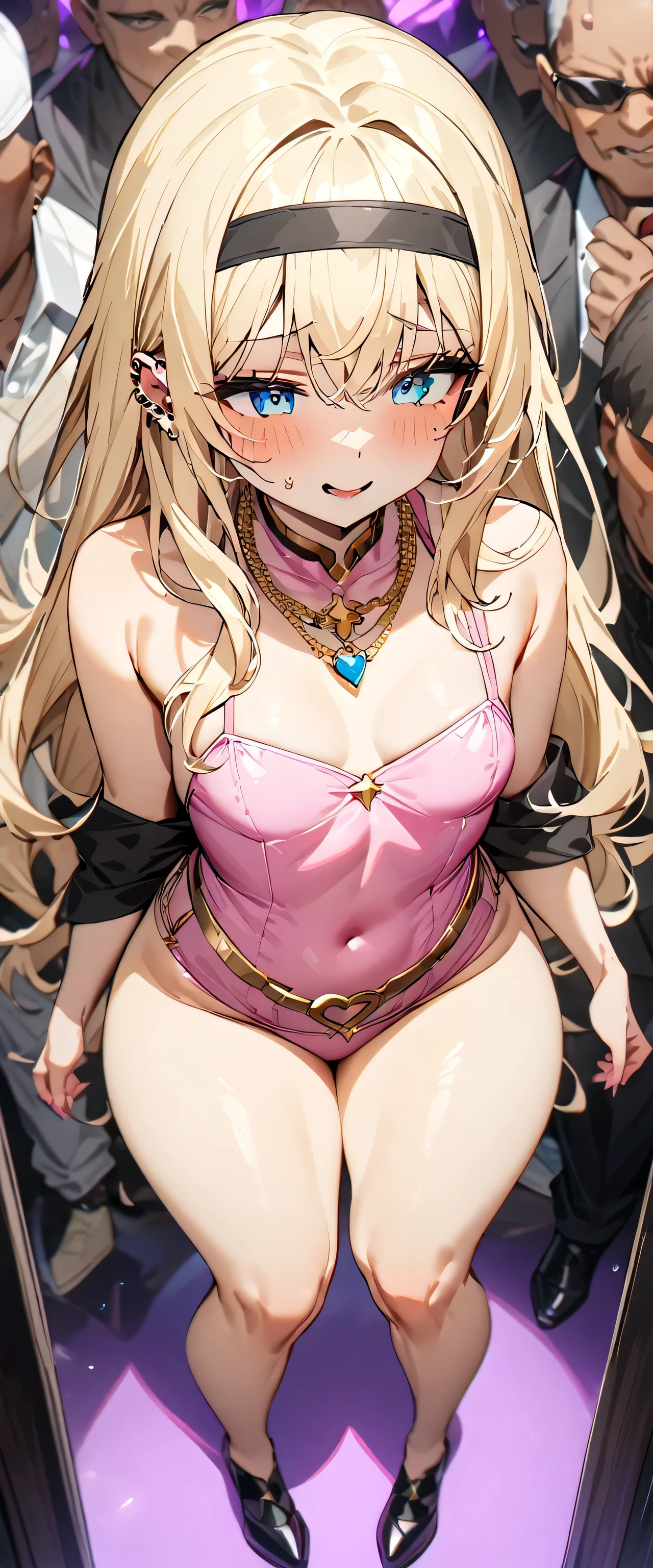 Being fondled by a group of black people，Young girls，1 girl,Super delicate skin,Radiant Skin,Moist oily skin, devil smile,Little Chest,Chest,gesture，gesture，Show your thighs，Vibrant colors,masterpiece,best quality,Extremely detailed,high resolution,Nightclub，Look at the audience，12 years old，((masterpiece、best quality、Very detailed)、((A girl))、blond，Dark skinned hottie，Tattoo，Pink underwear，Gold ring belt，nun，Wearing a gold necklace on her head，Reverse  Girl，Cover your mouth with gauze、Blue eyes、((There are many piercings))、((Big Chest))、Cowboy shooting、Shooting from above、Purple light strip，((best quality)), ((masterpiece)), (detailed), (character focus、Chest Focus,whole body), Thick Legs，Long hair，curls，Thick thighs，Small Breasts，Half  Exposed，Fascinating three-dimensional,Fascinating three-dimensional，Fascinating three-dimensional，Whole body soaked，Shortness of breath，Bright Pink