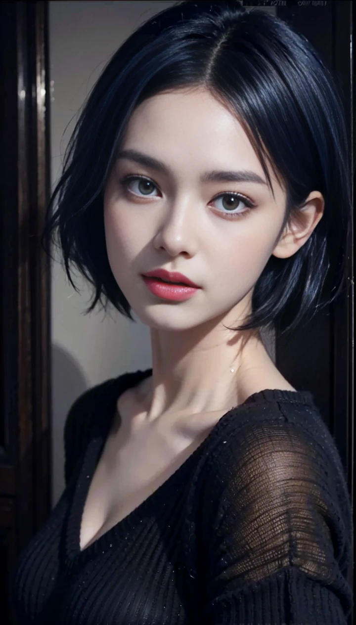 Tabletop, Highest quality, Realistic, Very detailed, finely, High resolution, 8k wallpaper, One beautiful , 3d, dark blue colour hair