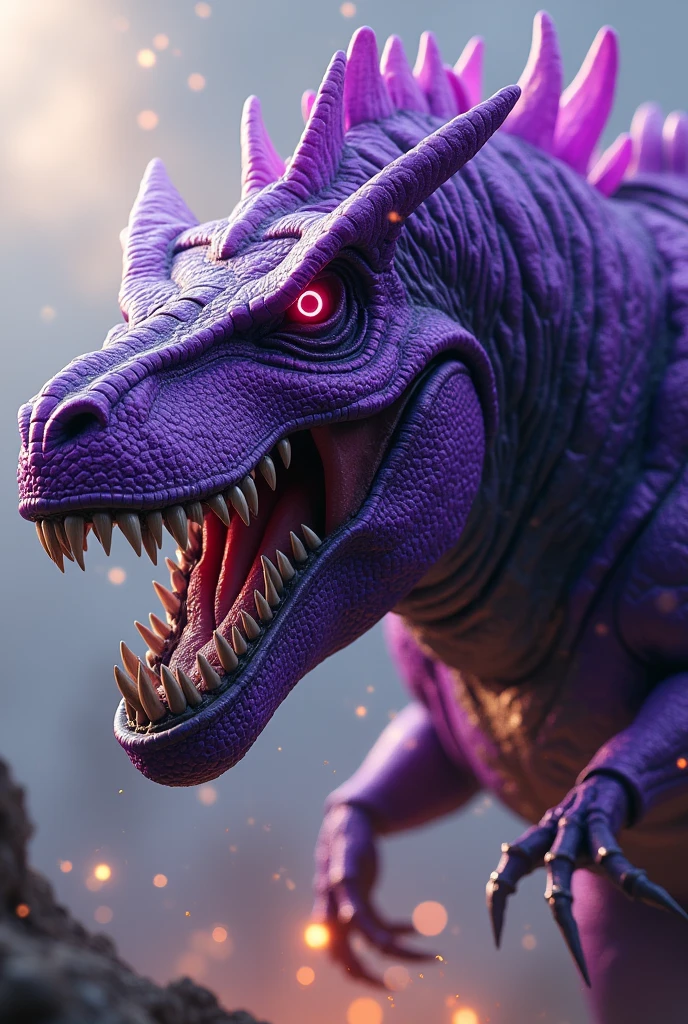 Transformers Megatron beast wars. Megatron t rex concept. realistic cinematic . transformers t-rex dinosaur head,muscular purple robot,glowing energy sparks, dramatic lighting, dust and devastation, cinematic camera angle, best quality, 8k, highres, masterpiece, ultra-detailed, hyper realistic, physically-based rendering, vivid colors, HDR