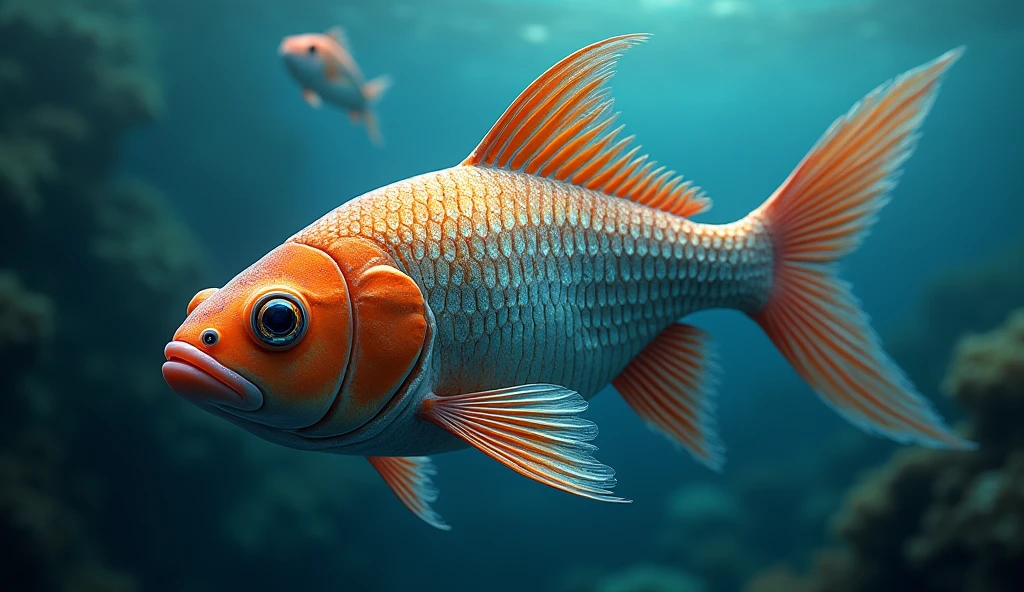 A fish with beautiful scales,Swimming in the sea,Fantasy, Complex, elegant, Very detailed, Concept Art, High Contrast, Sharp focus, oil, 4k yen