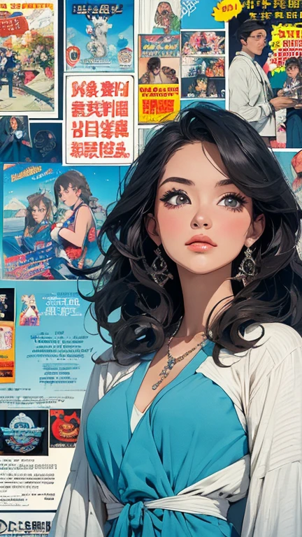 (masterpiece, Highest quality), 32K,(Highly detailed beautiful woman), Poster,sf,1960s,1970s,Bauhaus, shape, Abstract, advertisement,movie 映画のPoster, Vintage,Retro,Futuristic,anime,highlight,Highly detailed eyes,Mr...々angle、非常に詳細な多種多Mr...Performance,Very complex tattoos,Cleavage,非常に複雑な模Mr...,Mandala,幾何学模Mr...