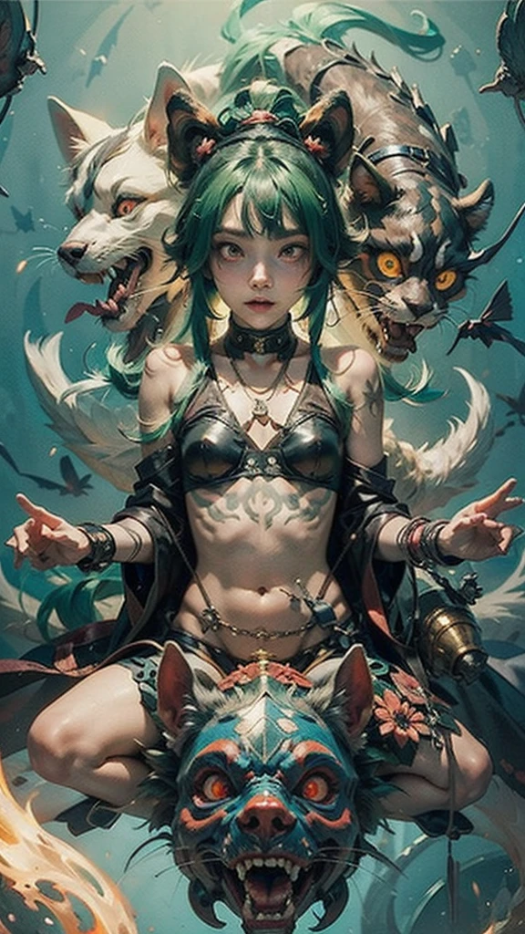 A painting of a man with green hair and a black jacket, A delicate androgynous prince, Beautiful androgynous prince, Awesome Dream Demon, Handsome men from Demon Slayer, Demon Slayer Louis Fan Art, Handsome Japanese Devil Boy, Inspired by Bian Shoumin, Official Fan Art, Inspired by Yanjun Chen, 2D Anime Style, Male Anime Style, Very detailed fan art