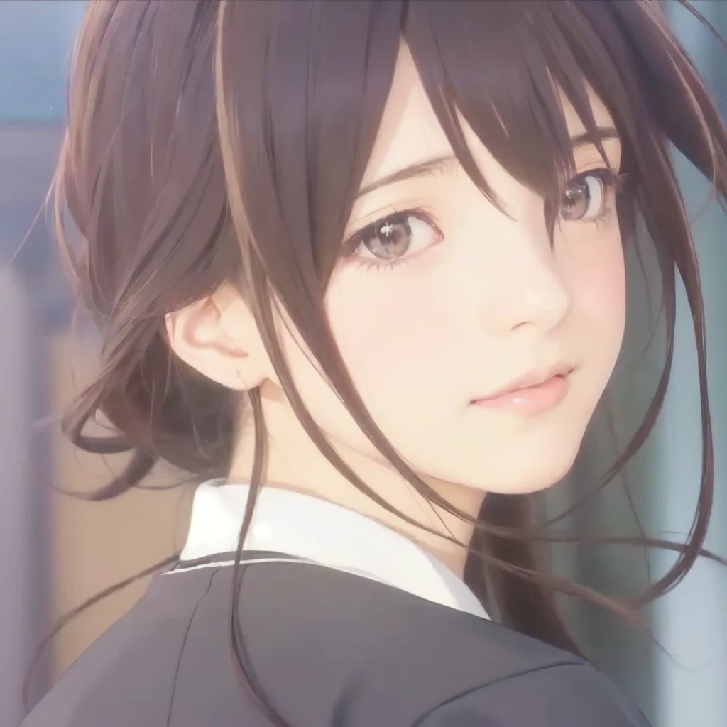 anime girl with long hair and brown eyes looking at camera, kyoto animation still, anime visual of a cute girl, anime visual of a young woman, in style of kyoto animation, makoto shinkai style, makoto shinkai art style, anime best girl, close up of a young anime girl, serene smile, still from anime, still from tv anime