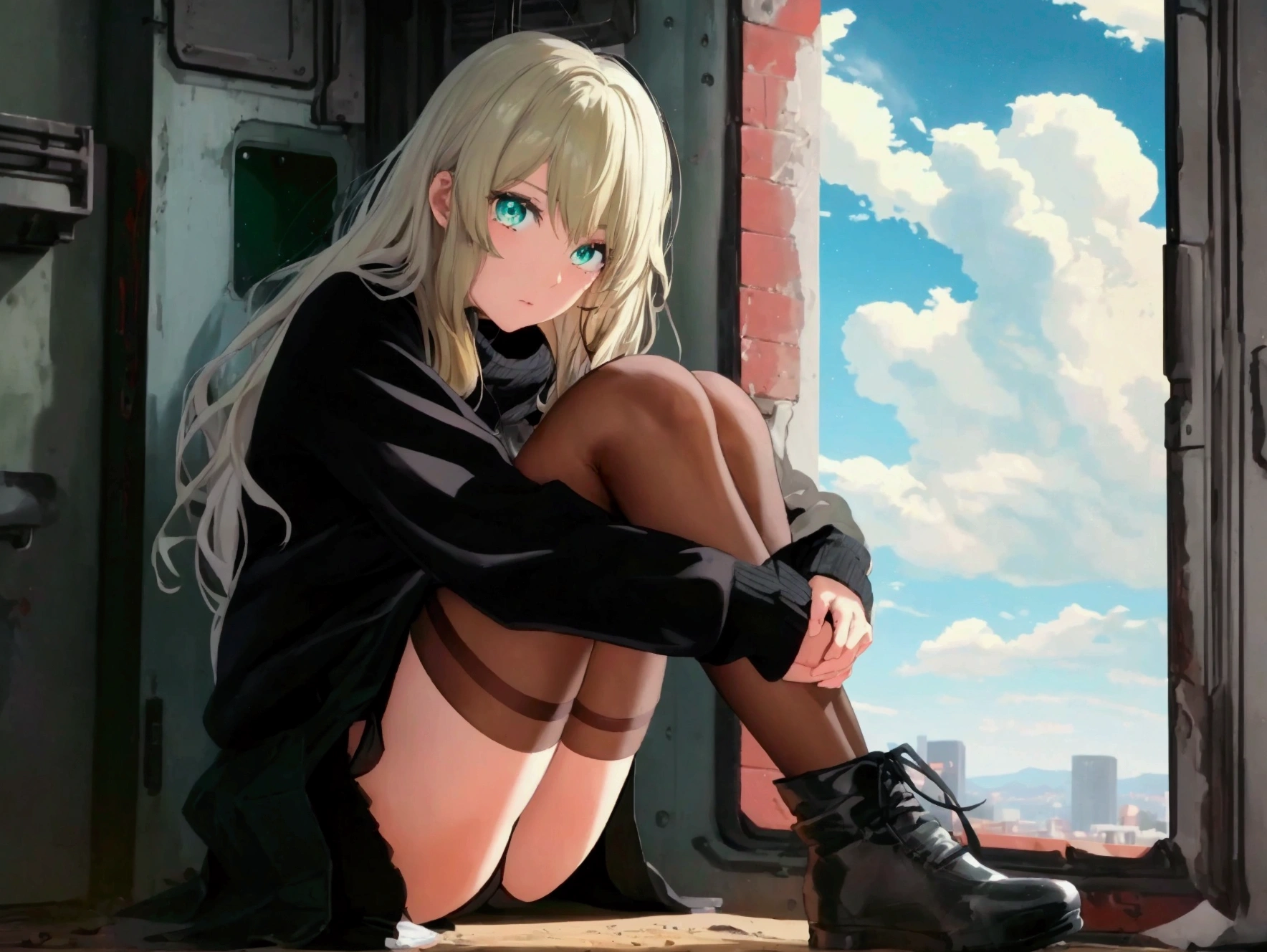 anime girl sitting on the ground with her legs crossed, beautiful anime girl squatting, the anime girl is crouching, anime style 4 k, anime girl, seductive anime girl, 4k anime wallpaper, beautiful anime girl, blonde anime girl with long hair, an anime girl, cute anime girl, anime girls, attractive anime girl, anime wallaper, can see panties (anime girl)