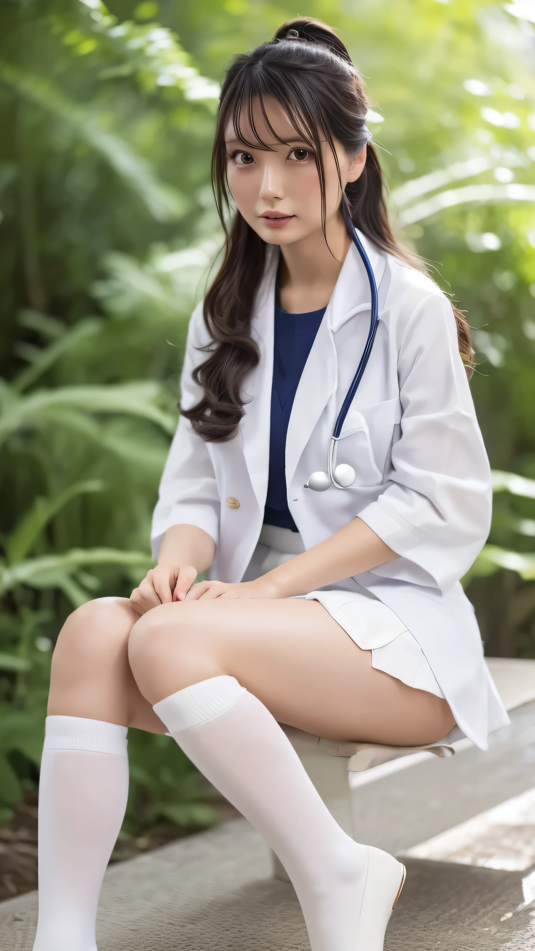 (Highest quality, 8k, 32K, masterpiece, Ultra-high resolution:1.2),Beautiful Japanese Women Photos, (Female doctor:1.0), (White:1.5,mini skirt:1.0,Knee-high socks)